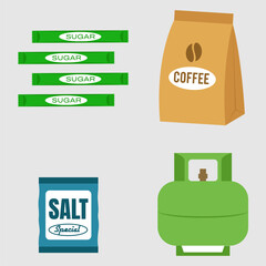 Sugar Salt Coffee and Gas Cylinder Illustration