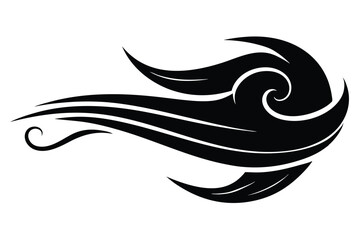 Black Abstract Wave Design Element with a Swirl, Curved Lines and Points