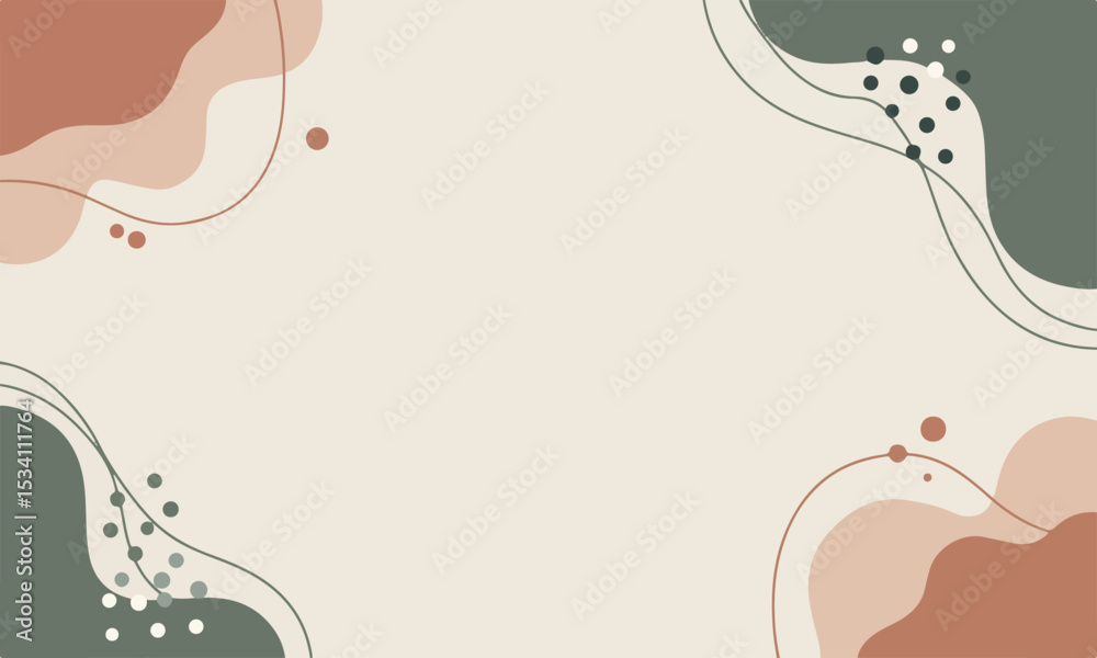 Poster Minimalist vector backdrop with abstract waves and dotted patterns in warm pastel tones with copy space for text
