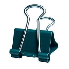 3d icon of teal binder clip isolated on white background, office supply