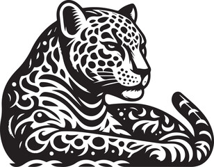 Black and White Jaguar Vector Illustration – Minimalist Wild Cat Silhouette Art	
