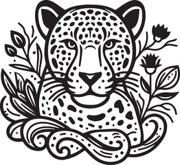 Black and White Jaguar Vector Illustration – Minimalist Wild Cat Silhouette Art	
