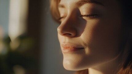 Serene Woman Embracing Sunlight, a Moment of Contemplation and Reflection