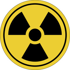 Radiation icon. Yellow circle sticker. Warning icon. Sign yellow. Circle label.