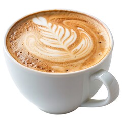 Hot Cappuccino with milk foam in white cup isolated on transparent background