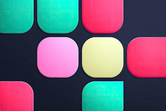 Abstract Geometric Pattern with Rounded Rectangles in Vibrant Pink, Red, and Teal on Dark Background