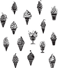 Ice cream icon set vector illustration black and white design