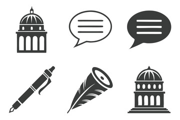 Monochrome silhouettes representing government building communication and writing tools