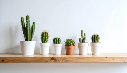 Succulents and Cacti on Wooden Shelf