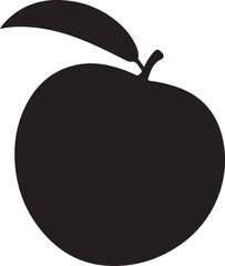 Black Silhouette of a Single Plum with Leaf