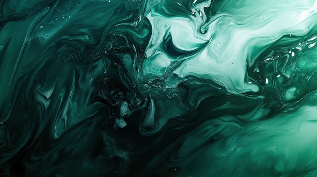 Emerald background with abstract liquid marble effect and flowing motion