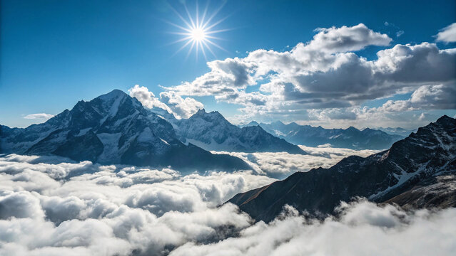 Majestic snowcapped mountains above a sea of cloud - Powered by Adobe