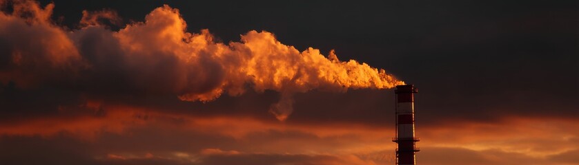 Fototapeta premium Golden hour shot of factory chimney and molten steam