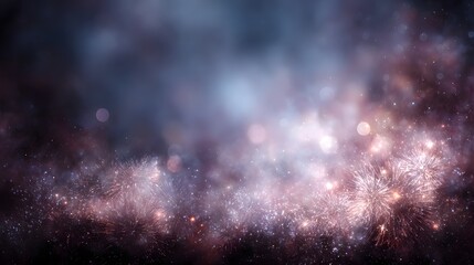 Fototapeta premium Sparkling New Year fireworks and blurred bokeh lights around glowing center