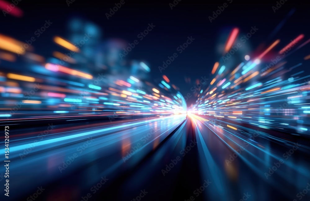 Poster Abstract digital background with dynamic light trails and glowing data connections symbolizing high-speed cloud computing, cybersecurity, and futuristic technology innovation​