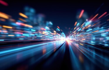 Abstract digital background with dynamic light trails and glowing data connections symbolizing high-speed cloud computing, cybersecurity, and futuristic technology innovation​