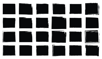 Unique sketch-style frame collection of twenty black square designs with variation in edge texture and ink line quality for a hand crafted effect.

