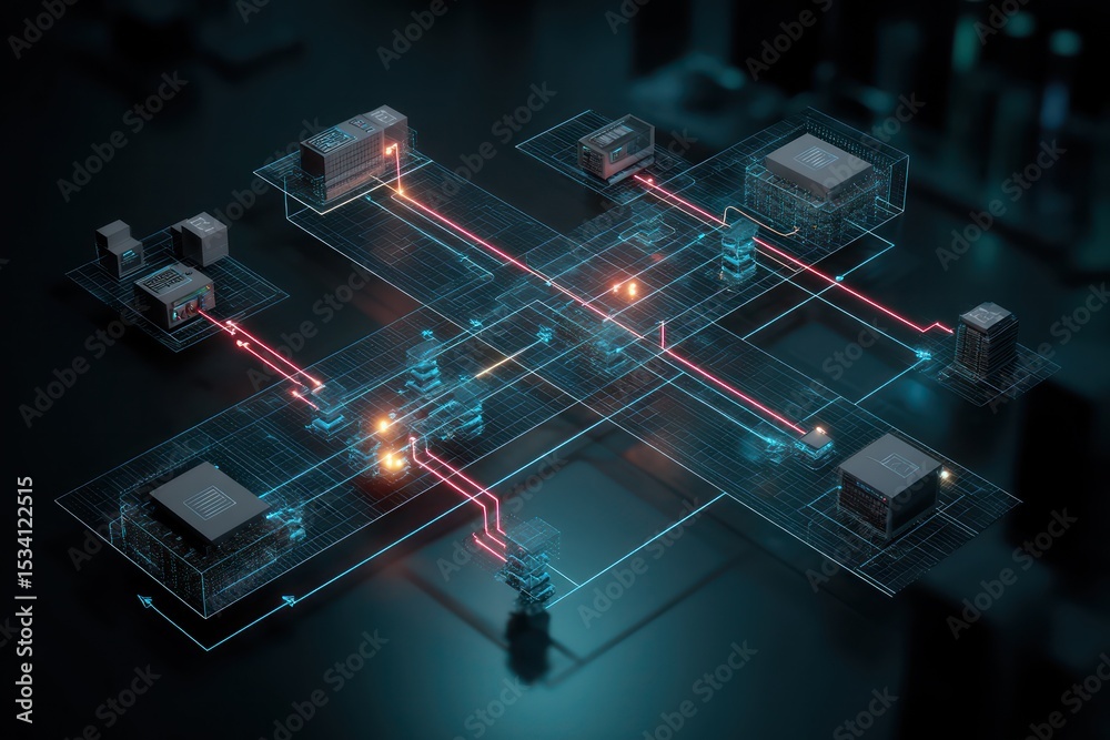 Aufkleber a 3d holographic flowchart representing ai-generated data pathways in an interactive setup.