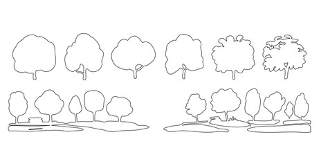 Tree and Landscape Line Drawings for Scenic Design Illustration
