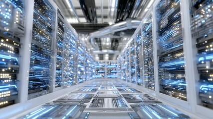 Tidy server room where miners on black shelves hum in unison, air circulation ducts neatly integrated, hash rates actively processed in the background - Powered by Adobe