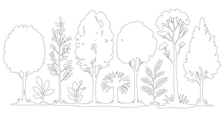 Variety of Trees Line Drawings for Nature and Landscape Design
