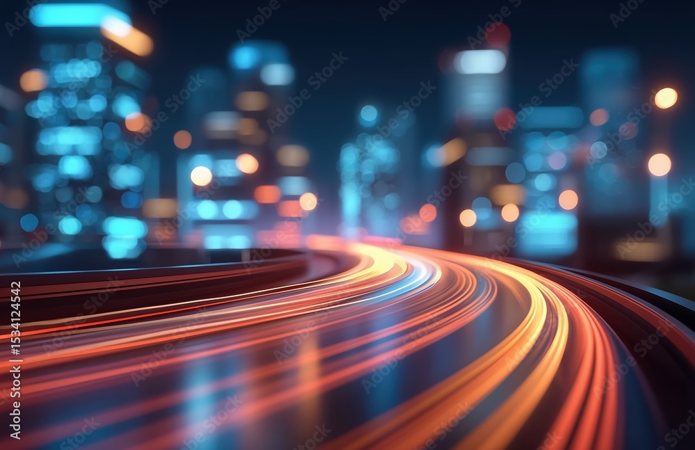 Poster Abstract digital background with dynamic light trails and glowing data connections symbolizing high-speed cloud computing, cybersecurity, and futuristic technology innovation​