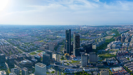 Aerial view of Shanghai skyscrapers in Yangpu central district, Shanghai.
