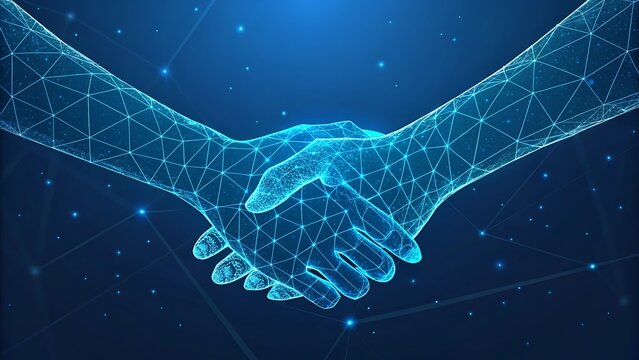 Abstract digital handshake representing partnership and collaboration in business