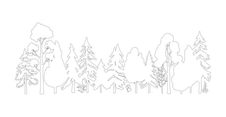 Line Art Forest Trees Border Illustration with Mixed Tree Types Vector Illustration
