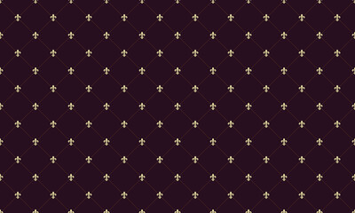 Elegant dark maroon background featuring a repeating pattern of fleurdelis motifs arranged in a subtle diamond grid.  Perfect for luxury branding, invitations, or website design.