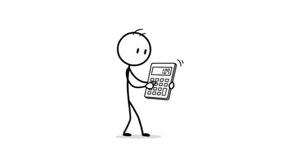 Stick figure uses calculator - Powered by Adobe