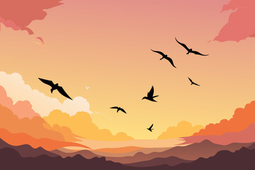 birds in sunset