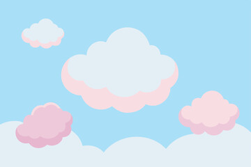 pink background with clouds and hearts