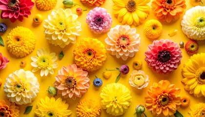 Vibrant Floral Arrangement on Yellow Background