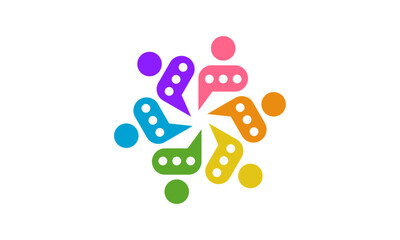 Community Chat Logo Design – Speech Bubble with People Symbols for Social Interaction, Connection, and Group Communication Branding
