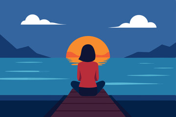 girl sitting on a dock watching the sunset