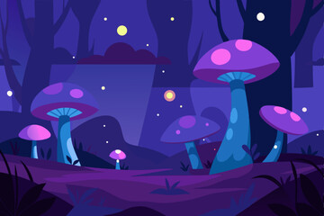 glowing mushrooms in a magical twilight forest