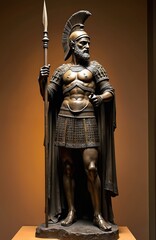Fototapeta premium Bronze statue Maccabean warrior with spear. Art piece represents ancient Jewish resistance Hellenistic period. Symbolism of courage. Historical heritage. Heroic figure. Historical sculpture.