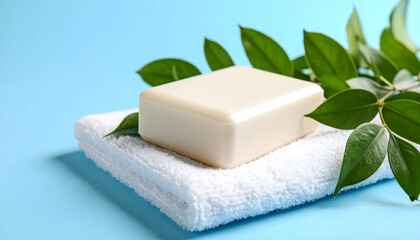 Relaxing Spa Day:  Soap, Towel, and Greenery