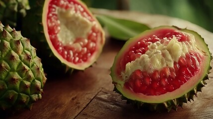 Exotic fruit display with unique textures and vibrant color contrasts