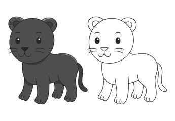 Playful puma coloring page for children. Simple line doodle of a jungle big cat, ideal for coloring books, early learning worksheets, printable activities, and preschool animal projects