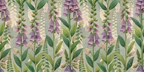 Handdoek met foto Jungle A vibrant floral pattern featuring purple and white blossoms on a soft green backdrop.  © Skyqun