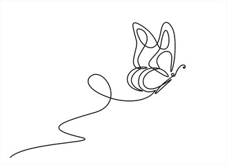 Butterfly in One continuous line drawing. Beautiful flying moth for wellbeing beauty or spa salon logo and divider concept in simple linear style. Hand drawn one line vector. Editable stroke