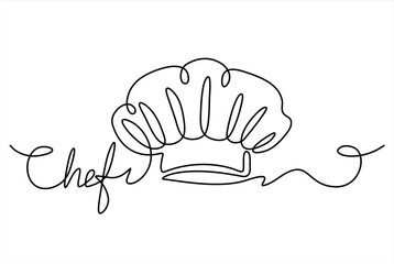 One single line drawing of chef hat or cap for restaurant vector graphic illustration. Elegant cafe badge concept. Modern continuous line draw design street Hand drawn one line vector. Editable stroke