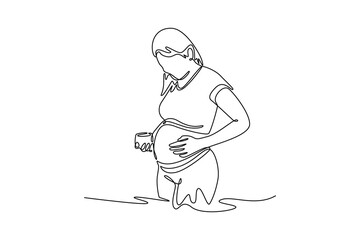Pregnant mom concept. Single line draw design. Vector graphic illustration