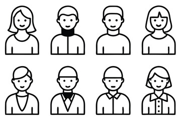 Vector illustration of diverse minimalist icons representing people and professions