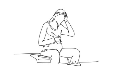 Pregnant mom concept. Single line draw design. Vector graphic illustration