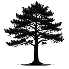 Black Silhouette Cedar Tree Vector with Horizontal Branch Layers and Dense Foliage in Flat Minimal Nature Style on White Background Full HD