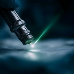 Precision laser surgical tool emitting bright green light