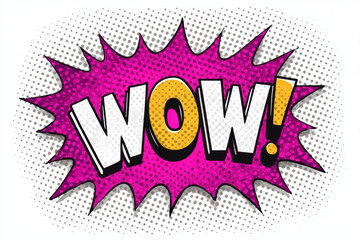 Obraz premium Comic book style explosion with wow text in bright purple and yellow colors